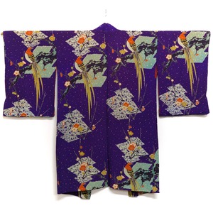 3408 長羽織 鳥 アンティーク着物 正絹 昭和レトロ ヴィンテージ 古布 和装 和服 HAORI JACKET ANTIQUE KIMONO JAPAN