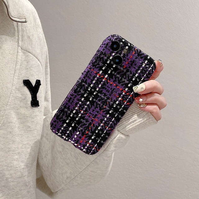 ウールフランネルチェック iPhoneケース パープル TA00159
