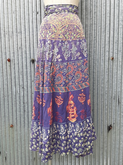 Indian cotton handblock print wrap skirt / インド綿 ハンドブロックプリント ラップスカート