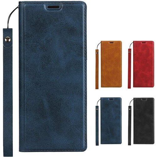 Elick Xperia 5 SO-01M SOV41 ケース カバー 超薄型 軽量 手帳型 エクスぺリア5 SOV41 SO-01M ケース 高級PUレザー マグネット式 ストラップ付き カード収納 スタンド機能 スマホケース ネイビー 538