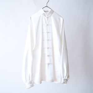 over silhouette white color satin china shirt