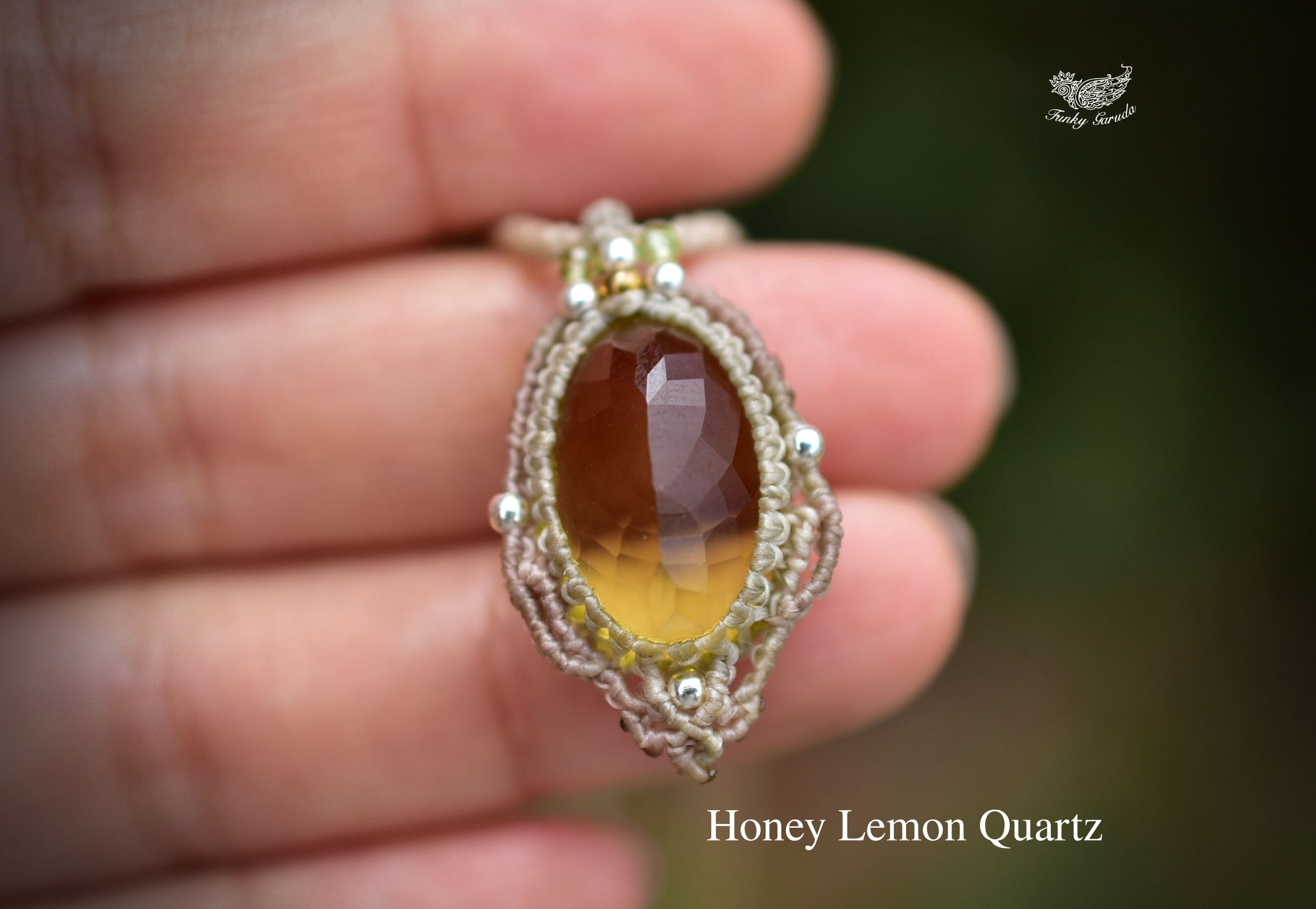 ビタミンカラー★ファセットカット ハニーレモンクォーツマクラメペンダント227