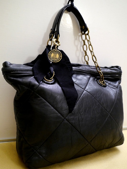 レア12万◆LANVIN PARIS ランバン レディース チェーンショルダーリボンデザイン  レザー トート バッグ黒◆ ファーストラインの上質レザー