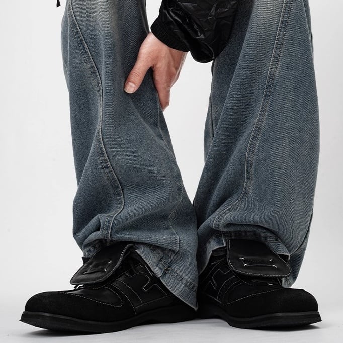 フラップ付きスエードレザーラウンドトゥローカットスニーカー 1color MSH0010