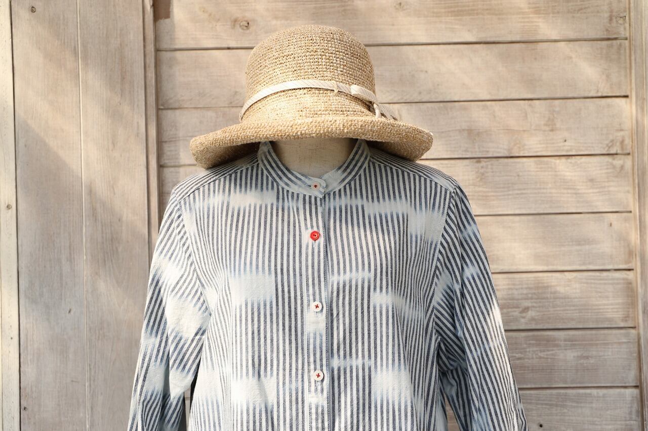 OP-41 スタンドカラー7分袖ワンピース【白絣】 | カスリラ  