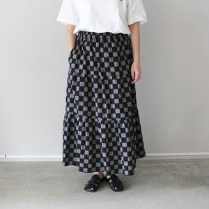 かすりのティアードスカート【市松柄(黒×グレー)】