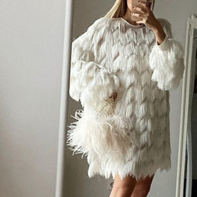 フェザー フリンジ ミニ ワンピース 239458