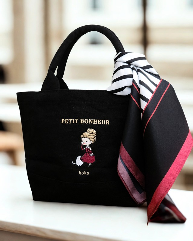 【9/30まで】Rouge_刺繍_ヴィンテージ風トートバッグ（ブラック）