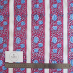 ブロックプリント生地【50cm単位】インド綿 ストライプ柄 白×赤×水色 #55423-RD3