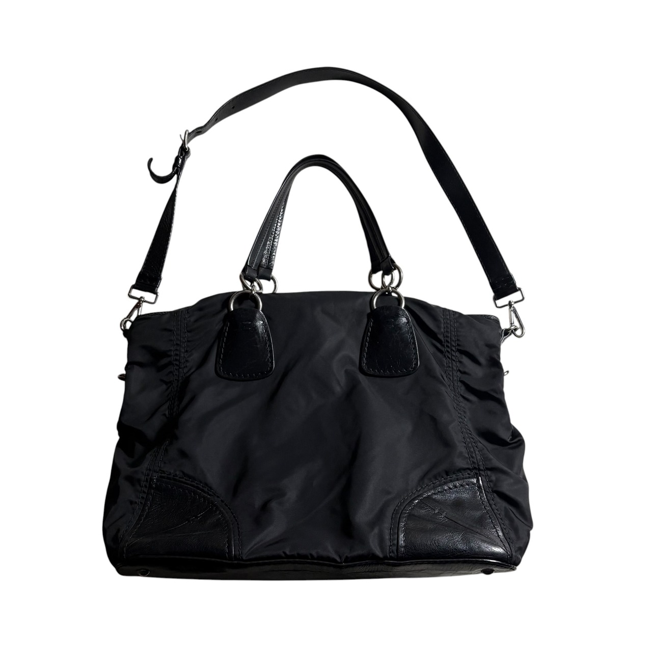 PRADA black nylon × leather 2way boston bag