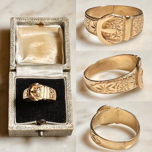 vintage 9ct engraved gold middle buckle ring