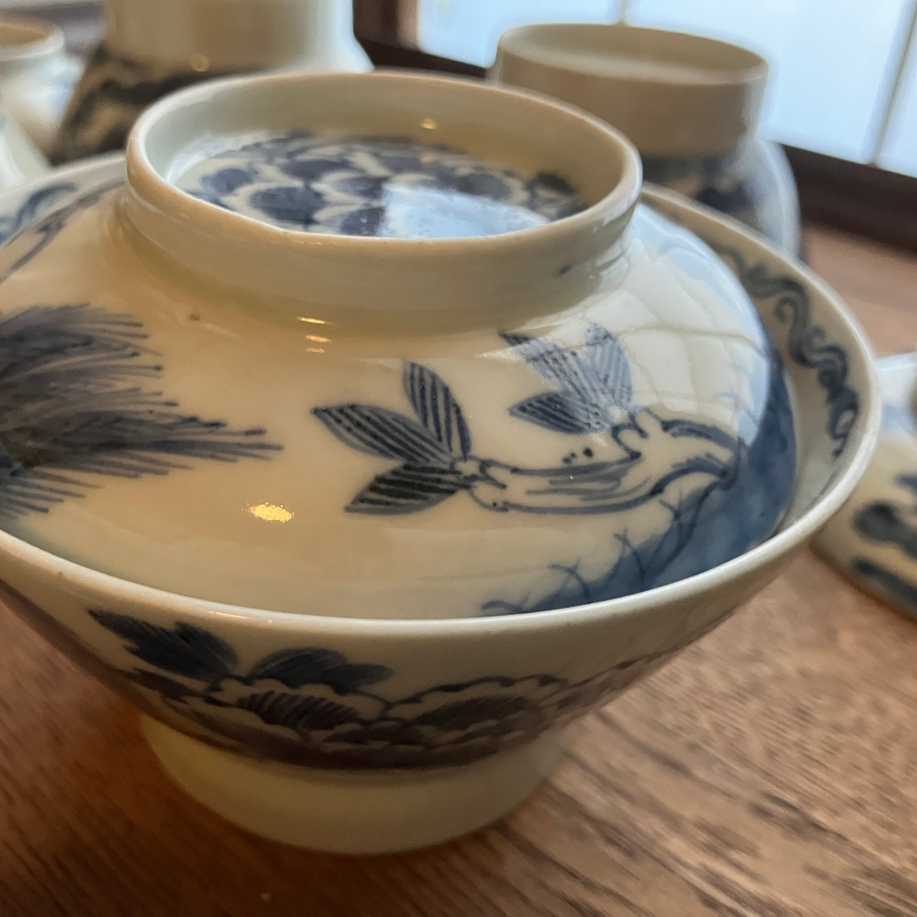 骨董 染付 飯碗 Antique Sam's Collection染付印判唐子紋蓋付茶碗