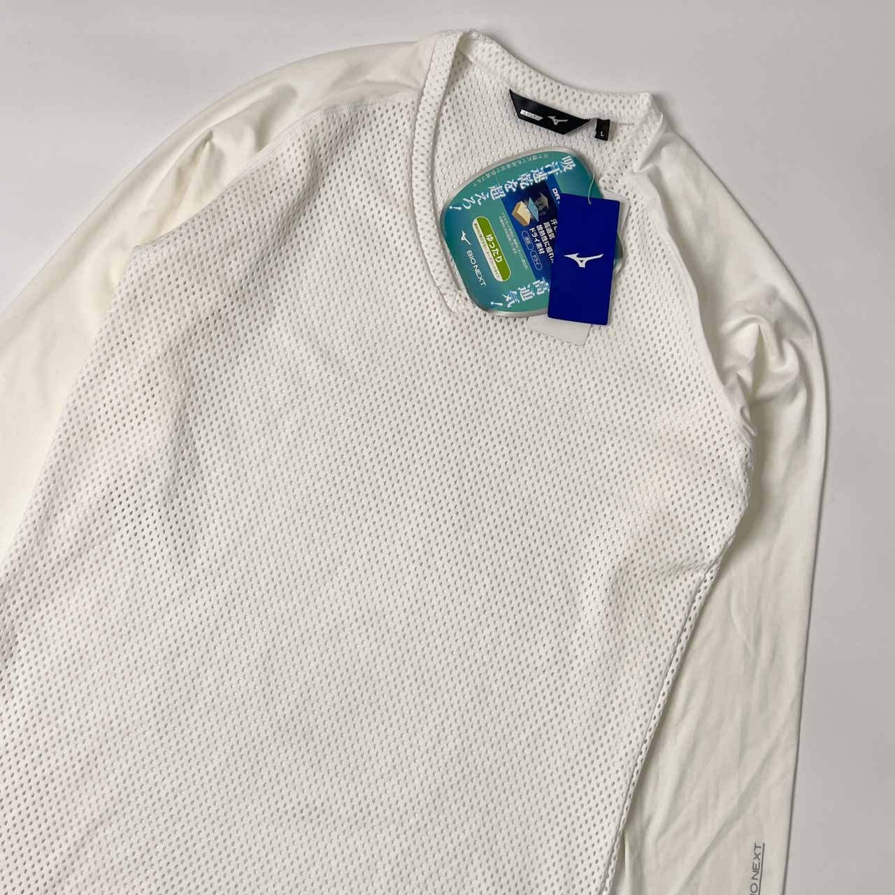 新品 タグ付き MIZUNO GOLF ミズノ ゴルフ DRY REROFLOW メッシュ生地 長袖シャツ カットソー L/ホワイト メンズ 吸汗速乾