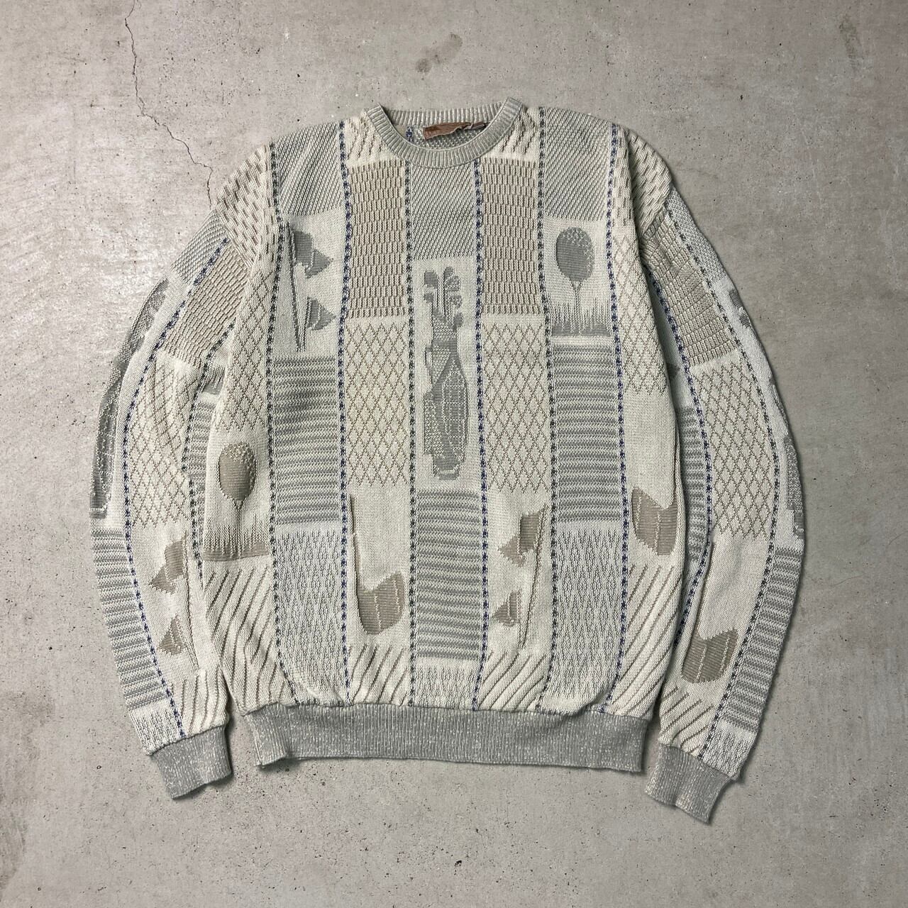 USA　90s 80s デザイン　総柄　3Dニット　セーター