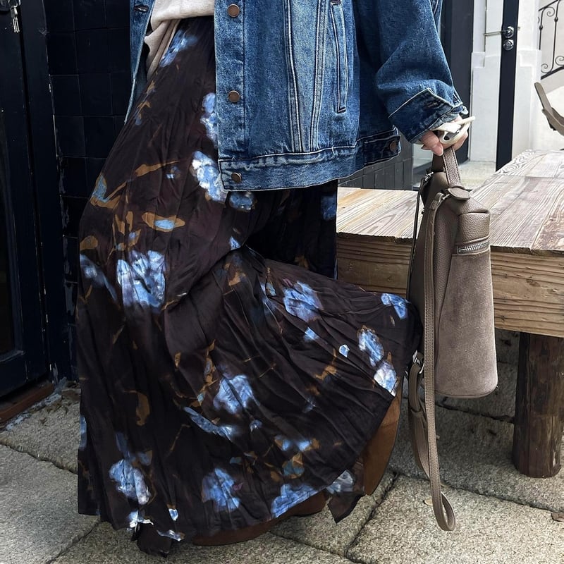 Flower print random pleated skirt V2747