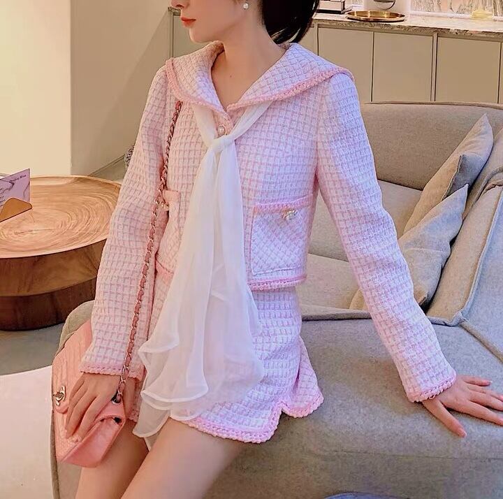 セットアップ】ピンク リボン ジャケット ショートパンツ セーラー