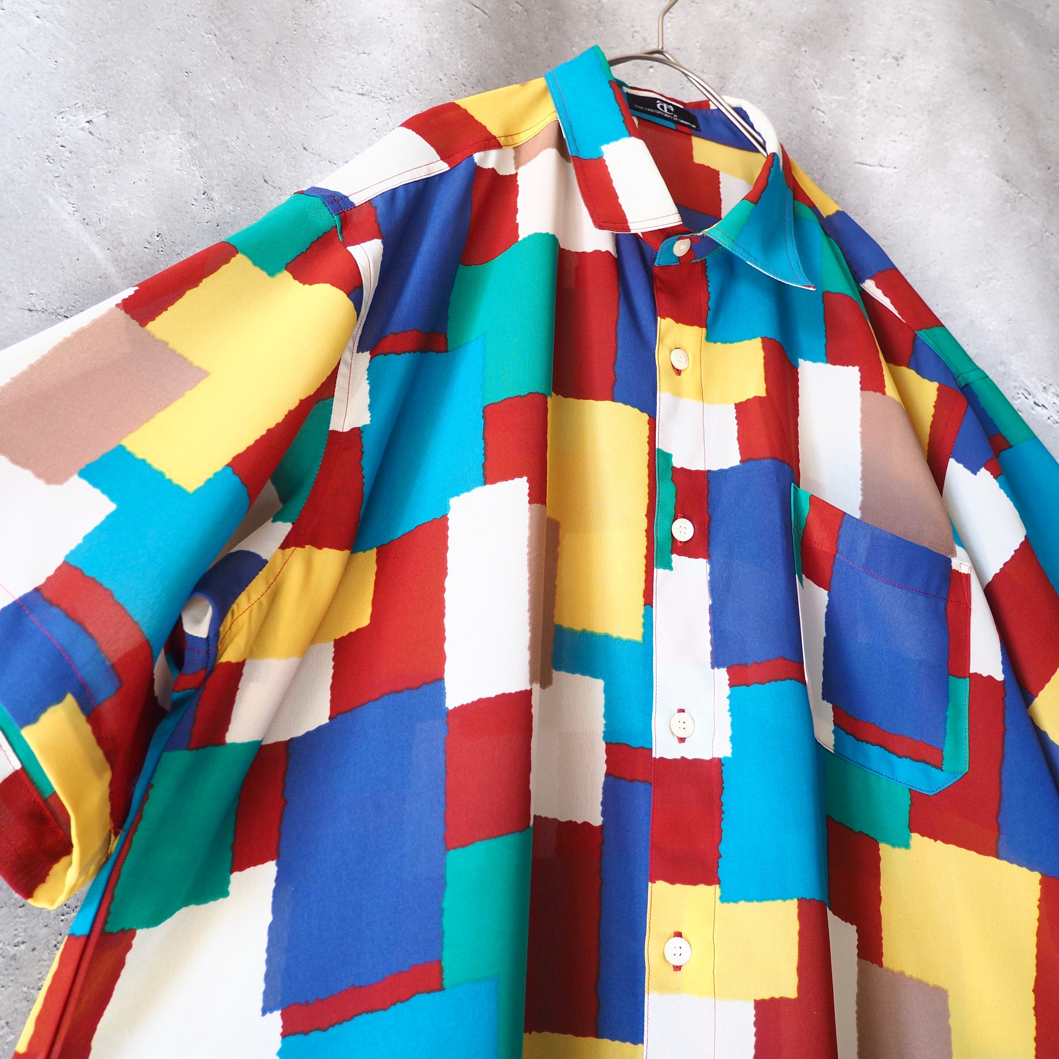 1990s Colorful Block pattern Design vintage loose SS shirt