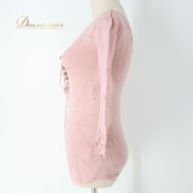 バレエ 衣装 ピンク系 チャコット Chacott ノーソーイングニット トップス レッスン 練習 社交ダンス ストレッチ 伸縮 日本製 リボン ノーソーイング 淡い 柔らかい生地 くすみピンク 幾何学模様