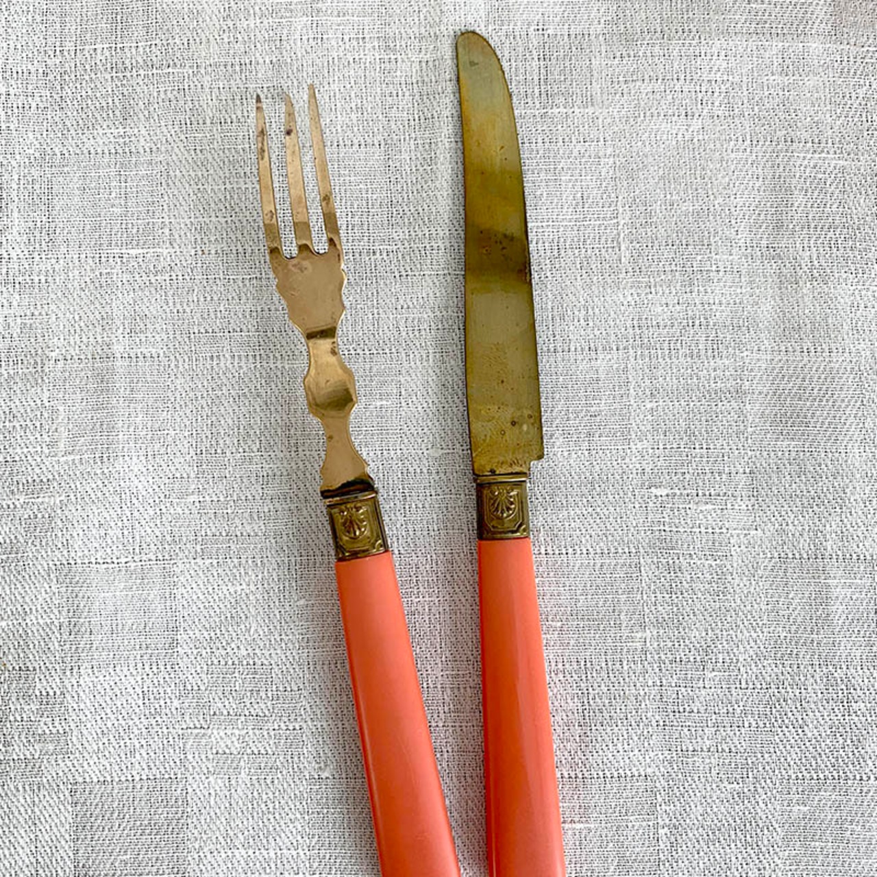 デザート・フルーツ用ナイフ・フォークセット　在庫10セット　ベークライト真鍮　お好きなセット数で 12TWcw24-1,2