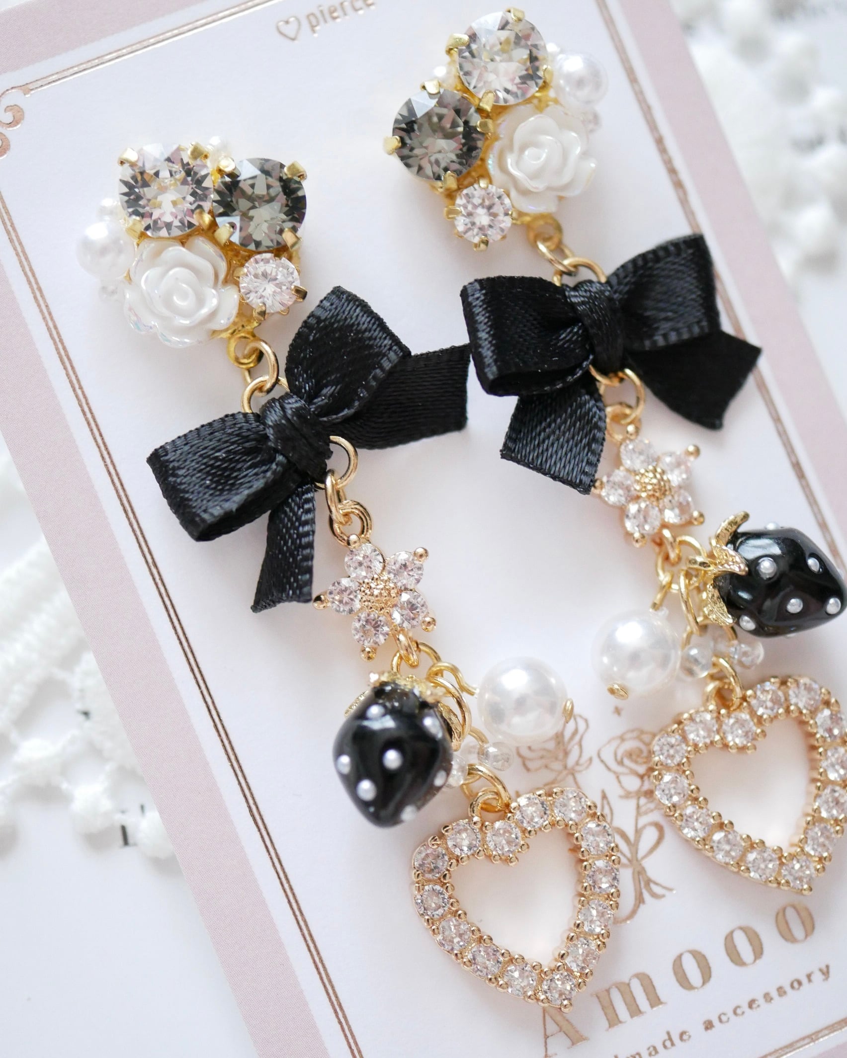 ♡ハンドメイド♡ビジューピアスイヤリング10月ローズクォーツ b61e51d7c0bfe0e72881b671f58c4b