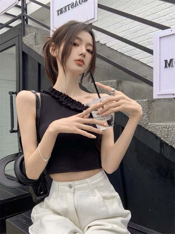 肩出し フリル タンクトップ G104CNO0003 | liberal style. - 韓国