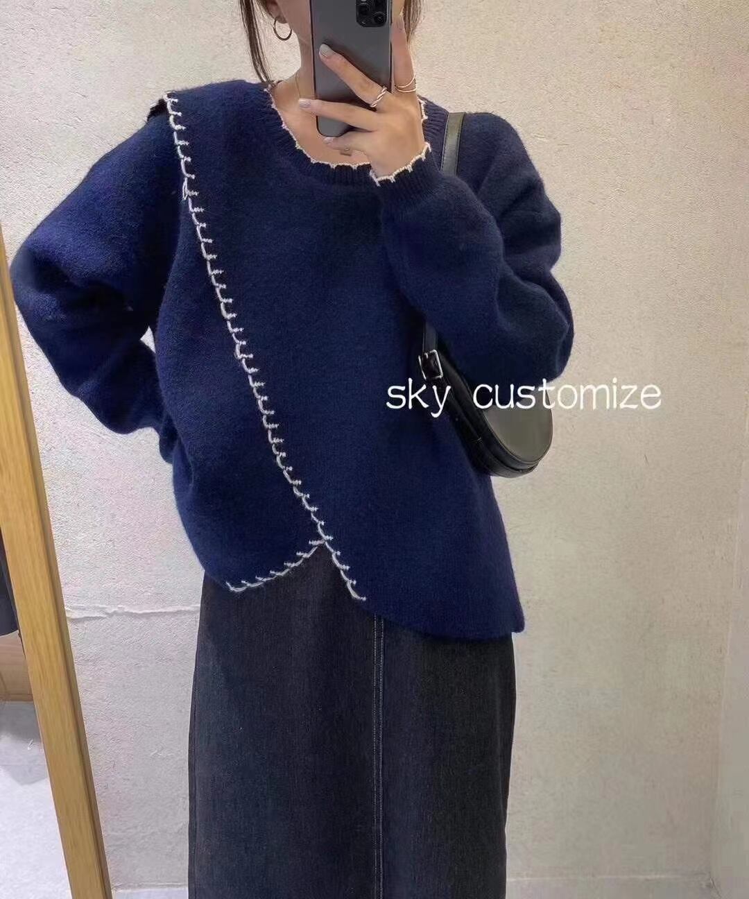 配色ステッチ　デザインニットプルオーバー　AJ2205-D05