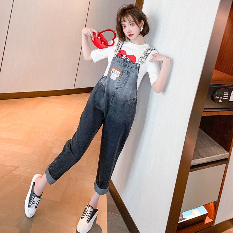 プリントラウンドネックTシャツ オーバーオール スプリング 春物 Oネック MIUCO71810558780