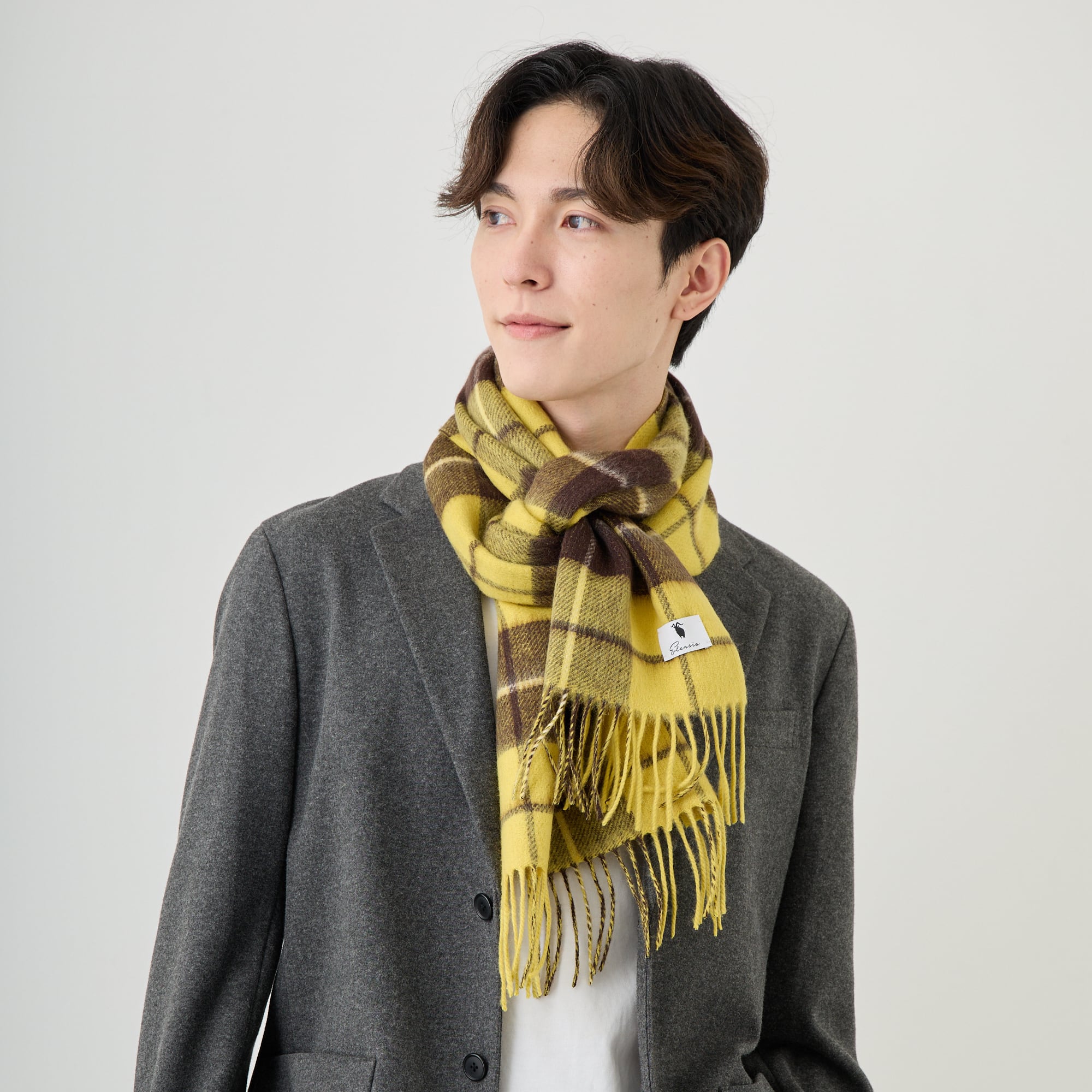 Elensia】カシミヤブレンドチェックマフラー <イエロー> | Elensia