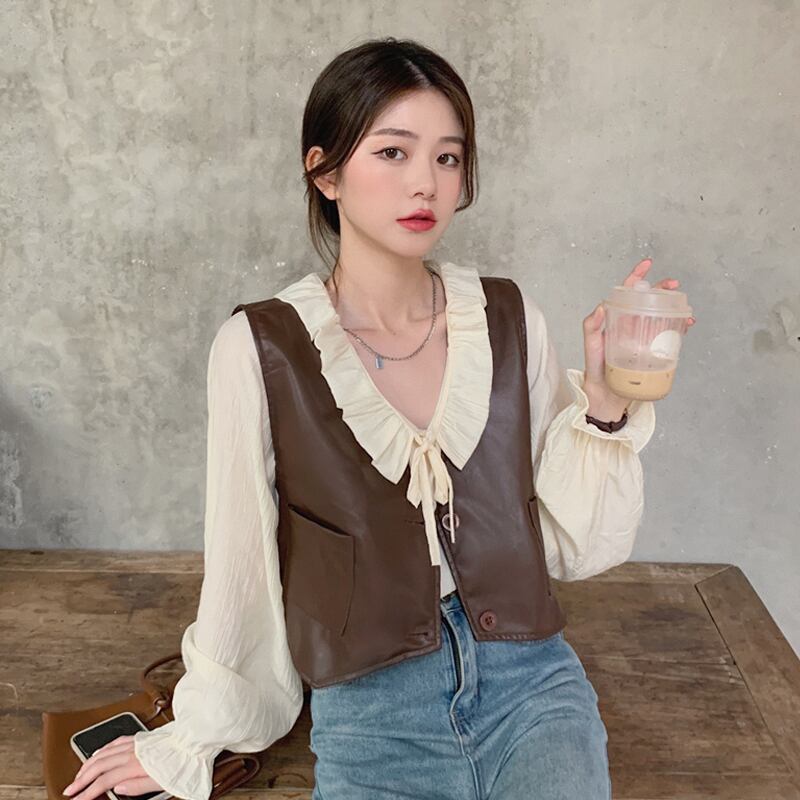 カーキレザースプリングオータムスタンダードレッド レトロ 春物 秋物 試着室87244888554