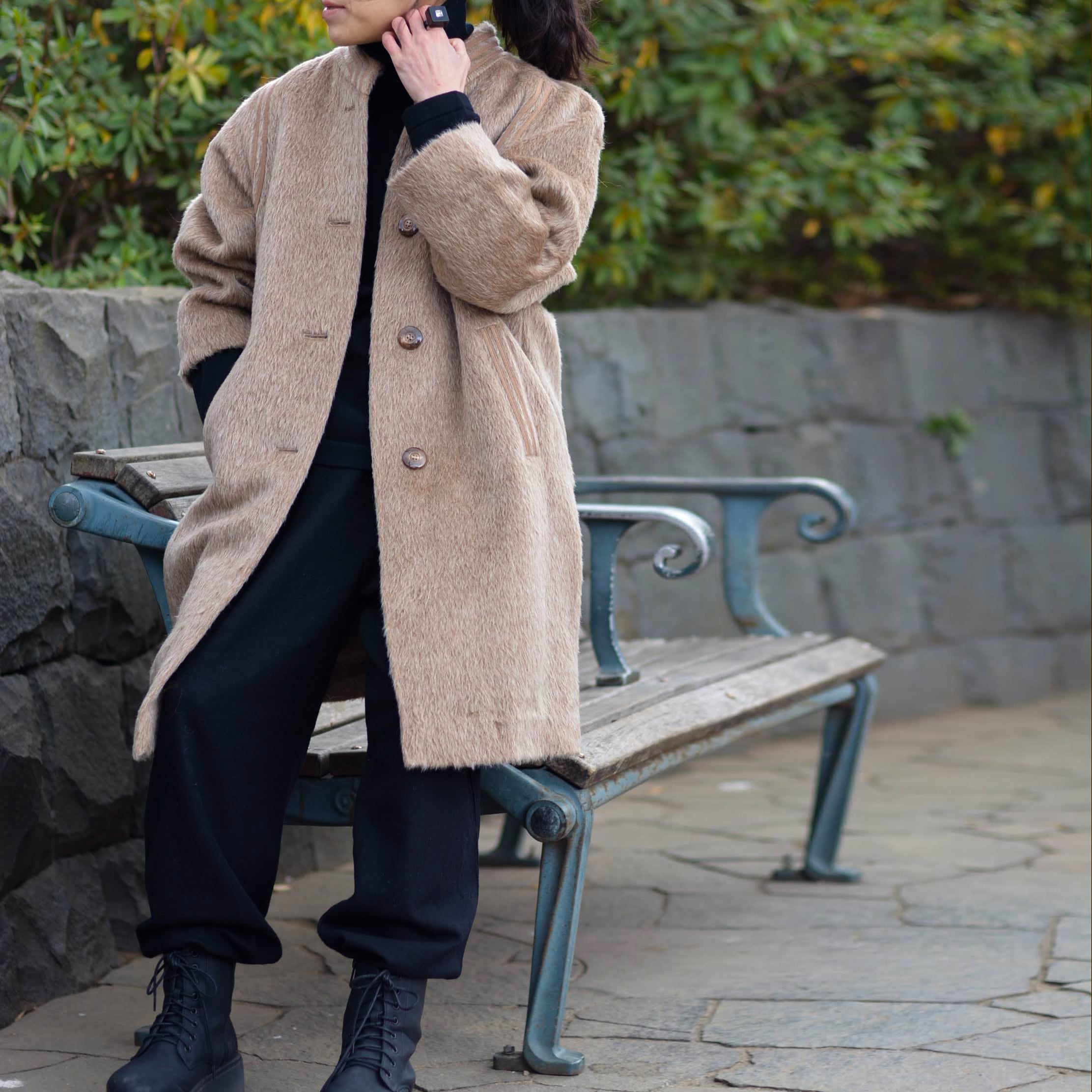 00sレトロ古着 カシミヤ入ウールジャケットダークグレー L ハーフコート MADE IN FRANCE】WEINBERG ラマウールシングルコート 