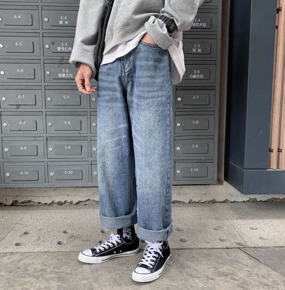 全1色 デニム パンツ ストレート カジュアル シンプル 無地