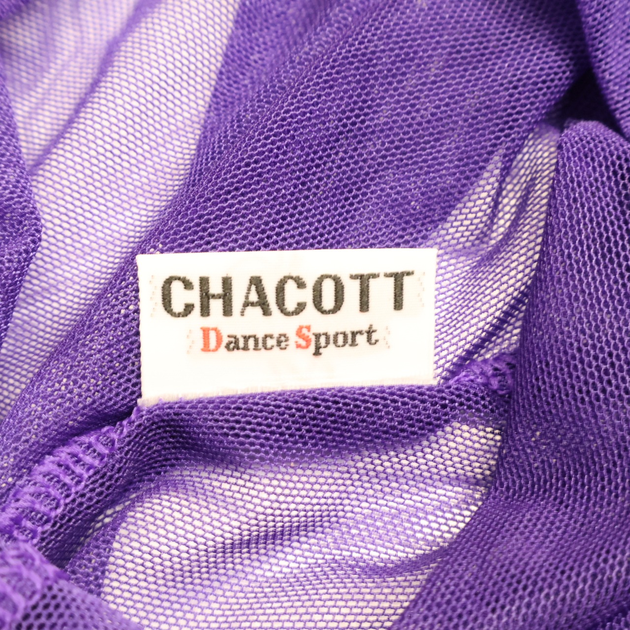 【美品 社交ダンス衣装】パープル Chacott チャコット ブラウス トップス 紫 レース 長袖 透け感 無地 レッスン 練習着