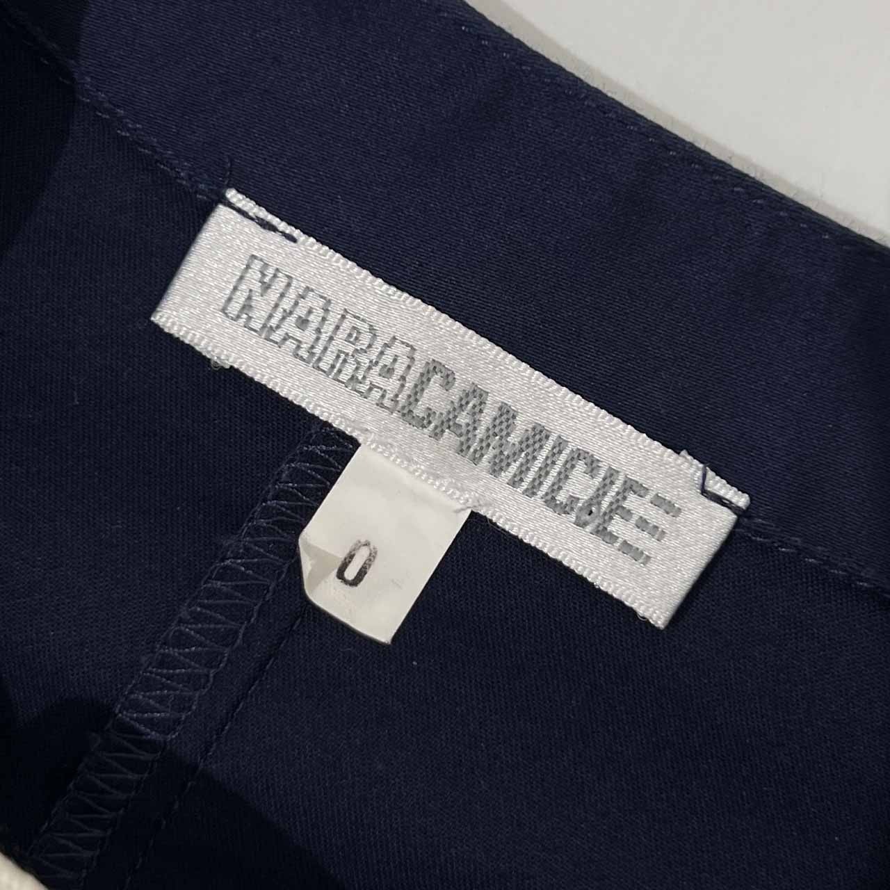 NARA CAMICIE ナラカミーチェ フリル コサージュ付き 七分袖 袖先フレア ブラウス シャツ カットソー 0 /ネイビー