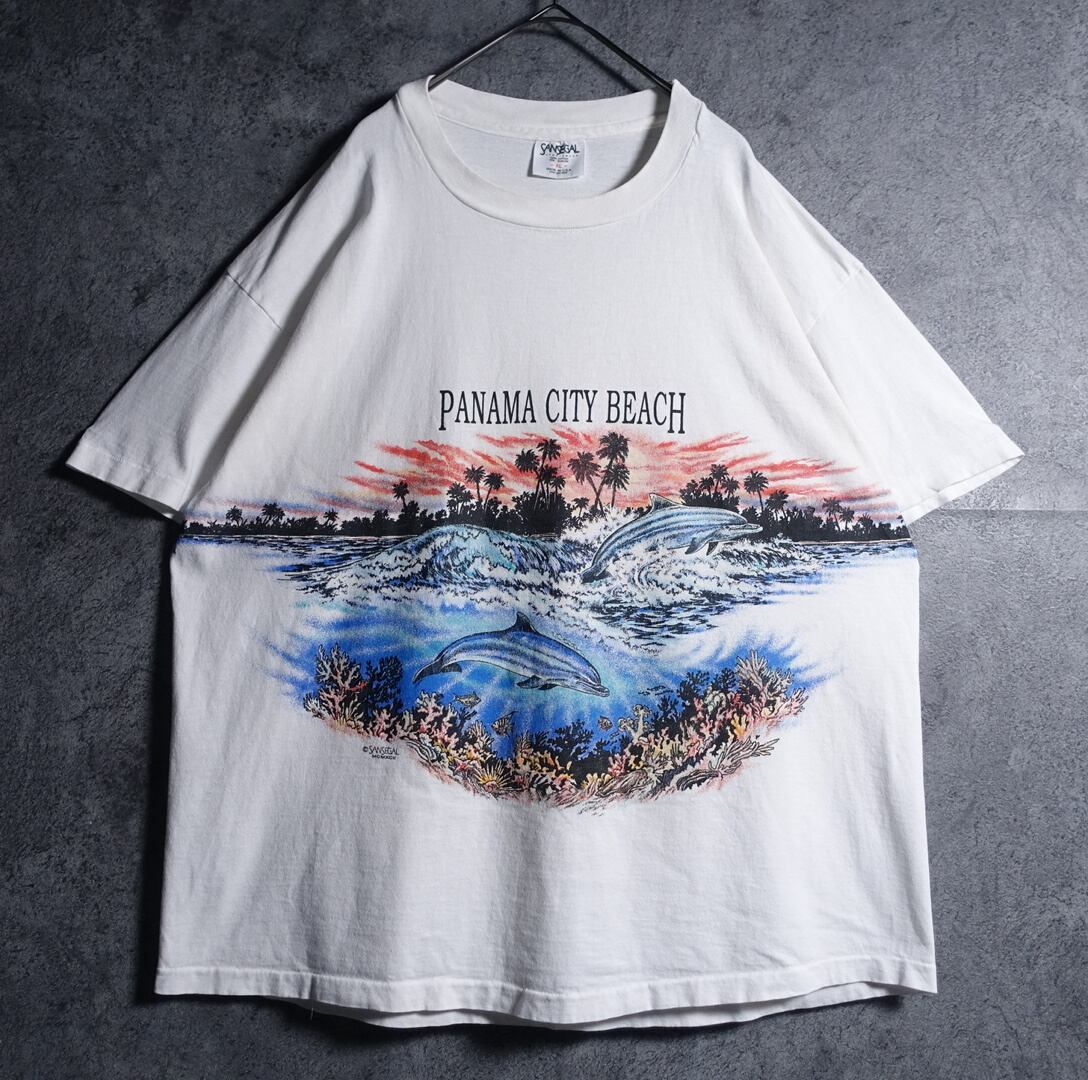 90s “SANSEGAL” White PANAMA CITY BEACH Printed T-shirt