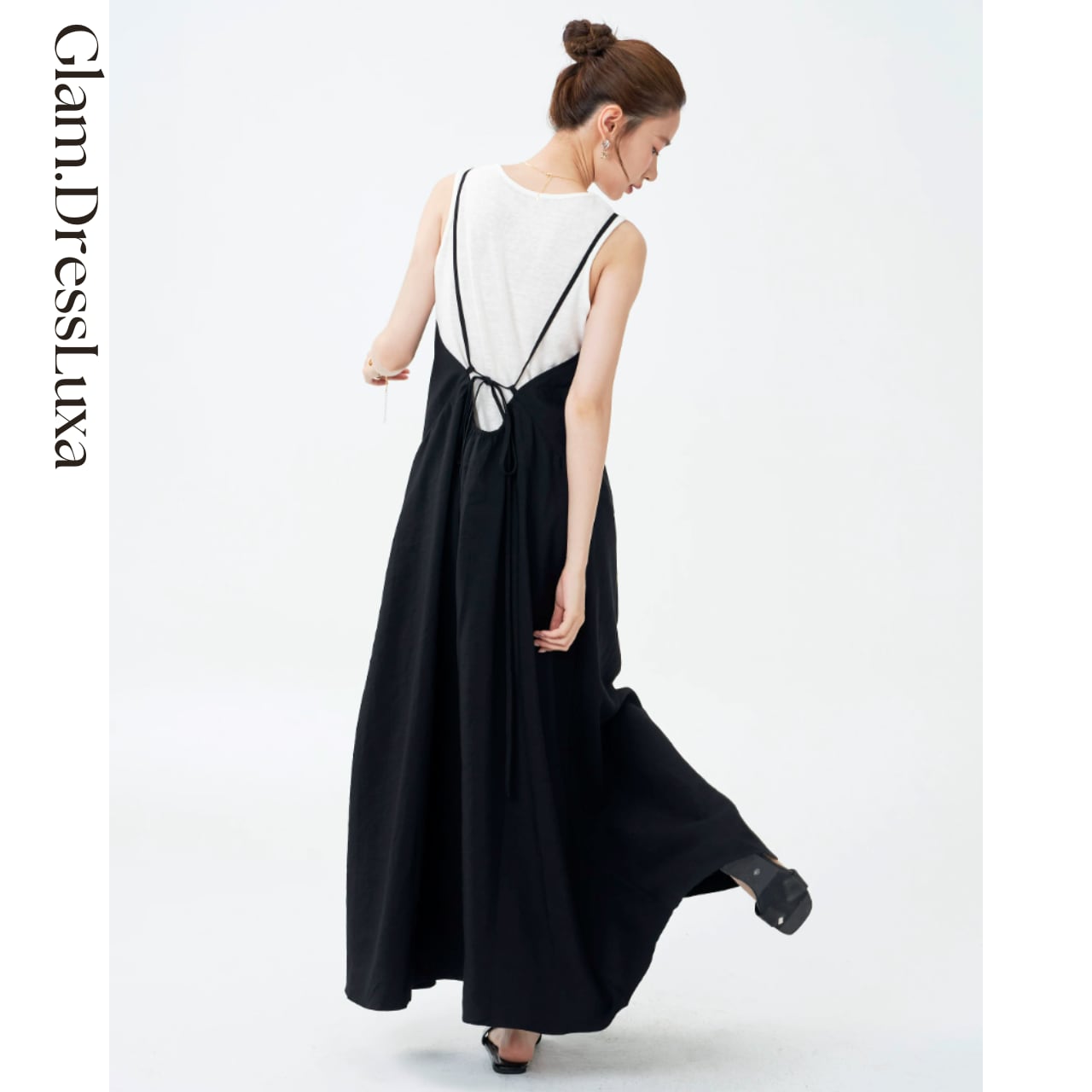 Back Ribbon Layered ワンピースSet_W10