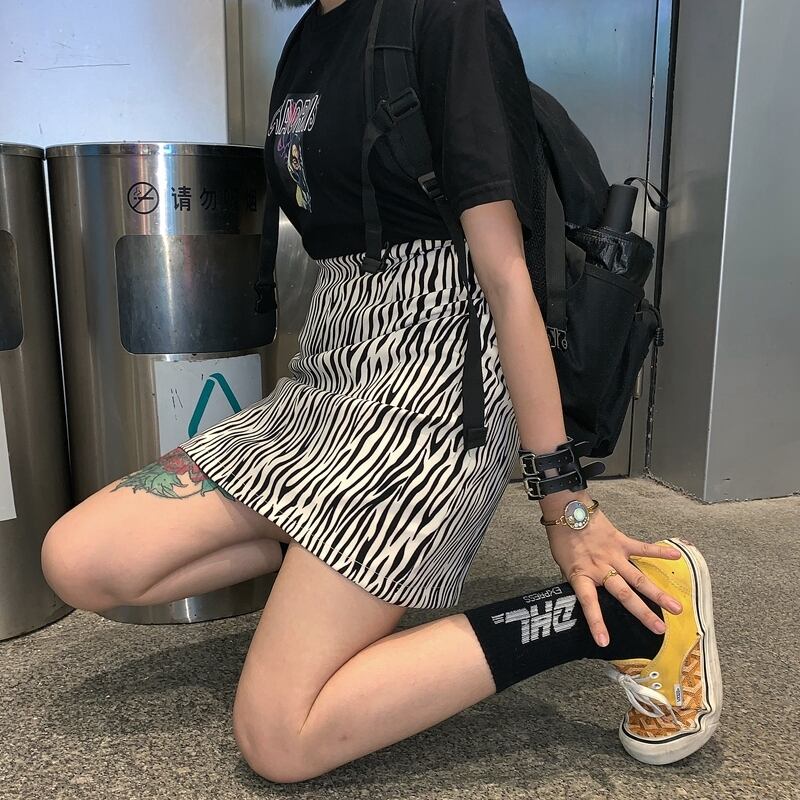 ショートスカート サマーストライプスリムハイウェストウェストミニ 夏物 ケッペル59320339687