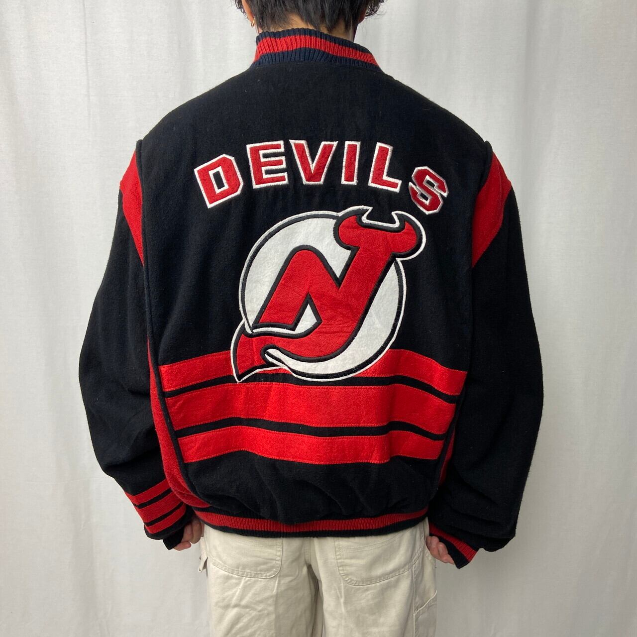 NHL NEW JERSEY DEVILS ウールスタジャン メンズXL相当 古着 アイス 