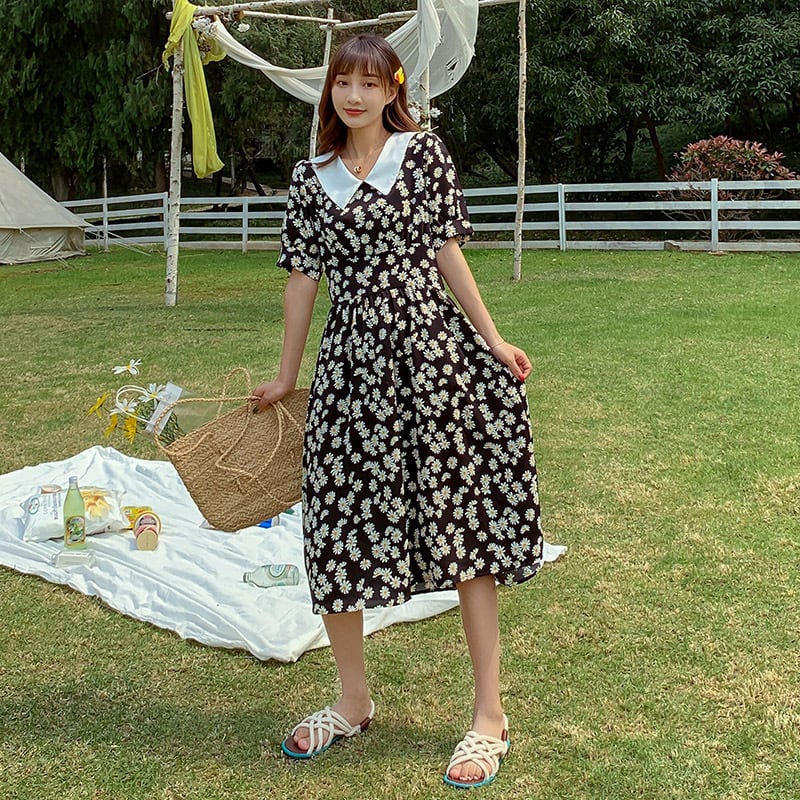 【新作】【送料無料】 マタニティウェア2020夏の新しい小さな新鮮なシフォン小さなデイジーラペルドレス、年齢を減らすトレンディなマタニティドレス-アリババ サマー 夏物 expec2284738350