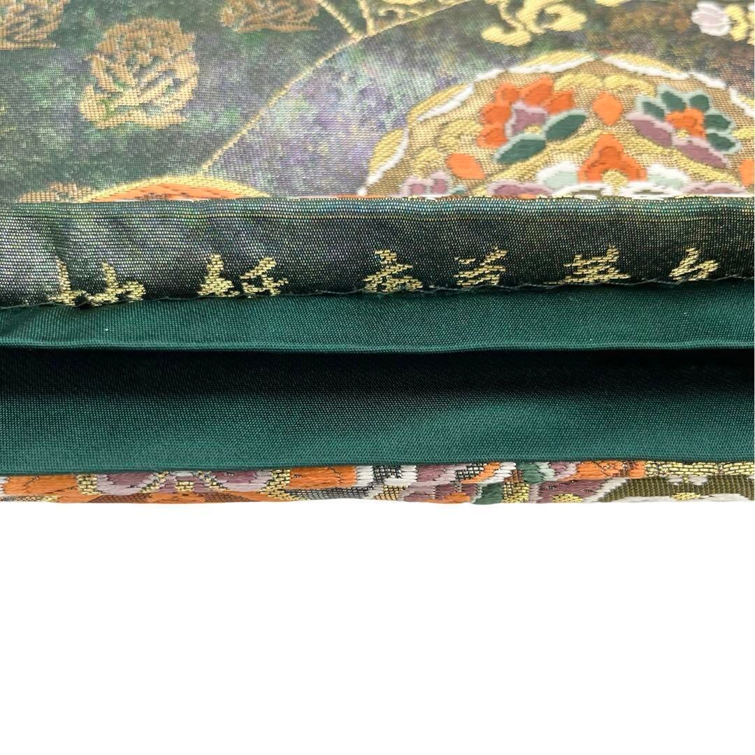袋帯 地紙唐尊華丸 美しい華柄模様 鳳凰 黒木賊色 O-3812 | リユース  