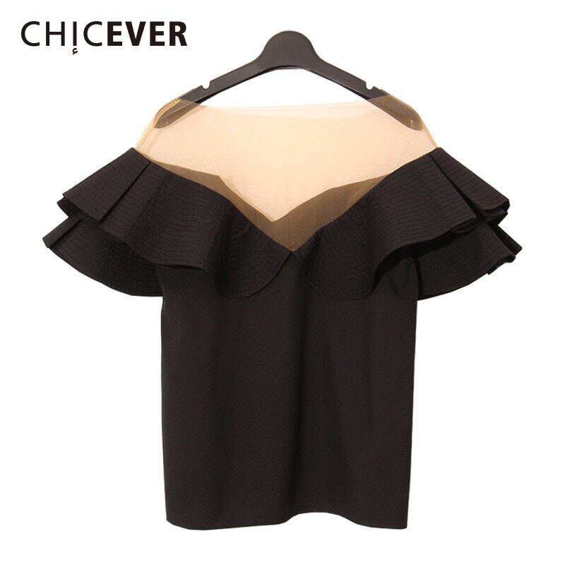 春フリルTシャツレディーストップパッチワークメッシュスプリットVネックルースレディースTシャツ服 ラッフル スプリング 春物 6base570826007200