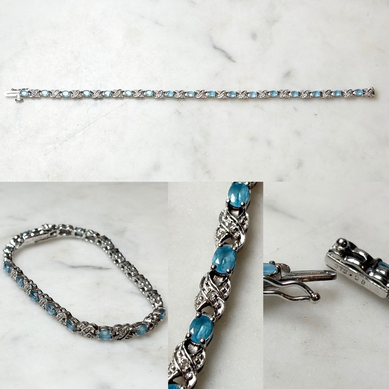 vintage 9ct gold topaz & diamond bracelet