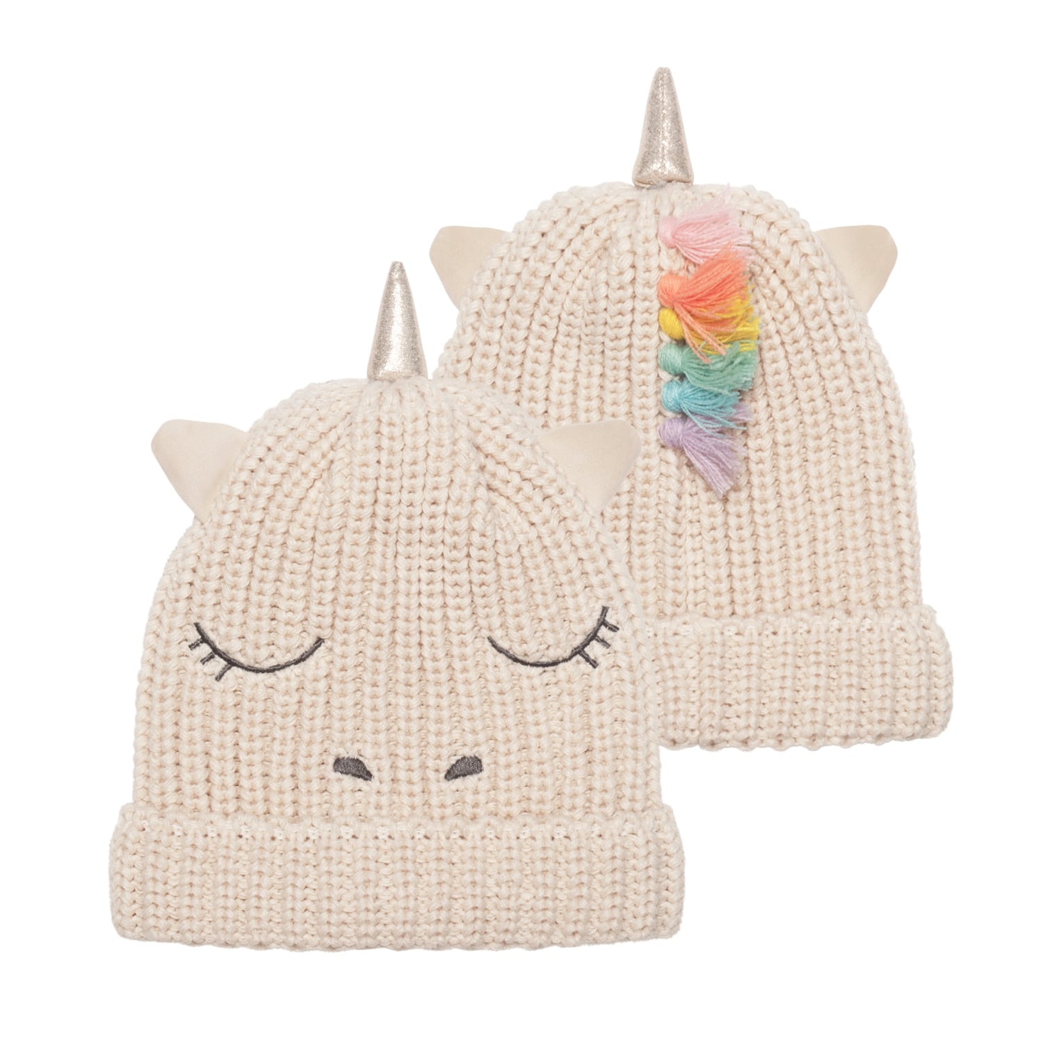 T2229M-1-Rainbow Unicorn Knitted Hat 3-6 Years-MULTI