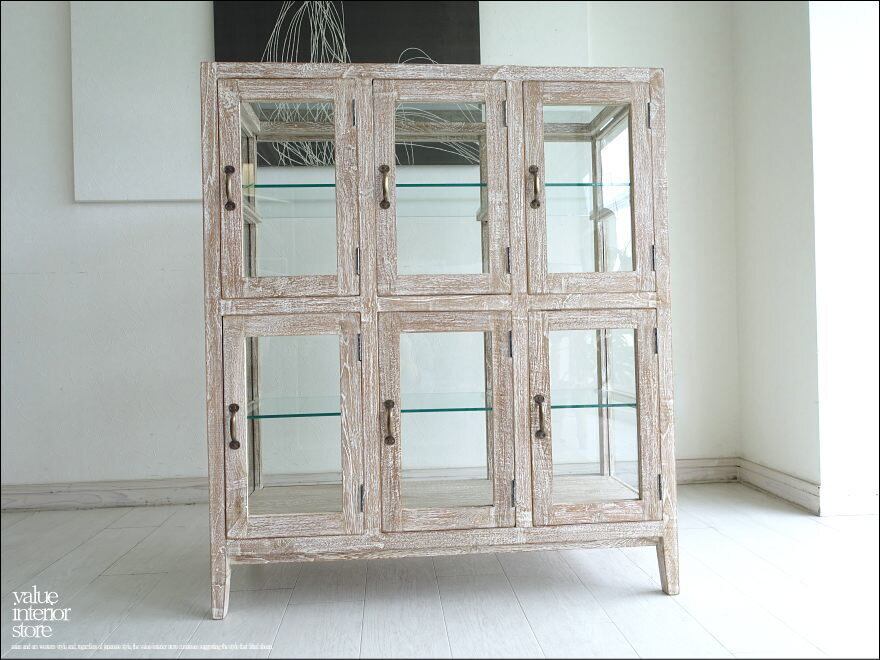 「 M様 御予約商品」チーク無垢材 ガラスパンケース6枚扉WW ショーケース 陳列棚 コレクションケース 食器棚 店舗什器 ガラスケース 飾り棚 真鍮金物