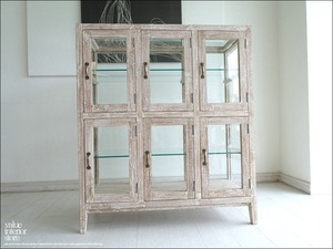 「 M様 御予約商品」チーク無垢材 ガラスパンケース6枚扉WW ショーケース 陳列棚 コレクションケース 食器棚 店舗什器 ガラスケース 飾り棚 真鍮金物