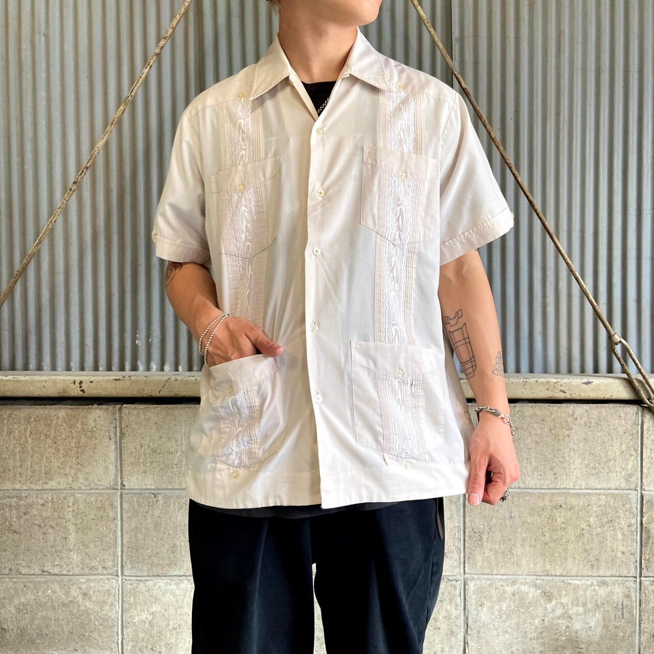 90年代 guayabera by HABAND 半袖 キューバシャツ メンズM 古着 90s ビンテージ ヴィンテージ メキシカンシャツ 開襟  オープンカラー オフホワイト 生成り 【半袖シャツ】【216SA10】 | cave 古着屋【公式】古着通販サイト