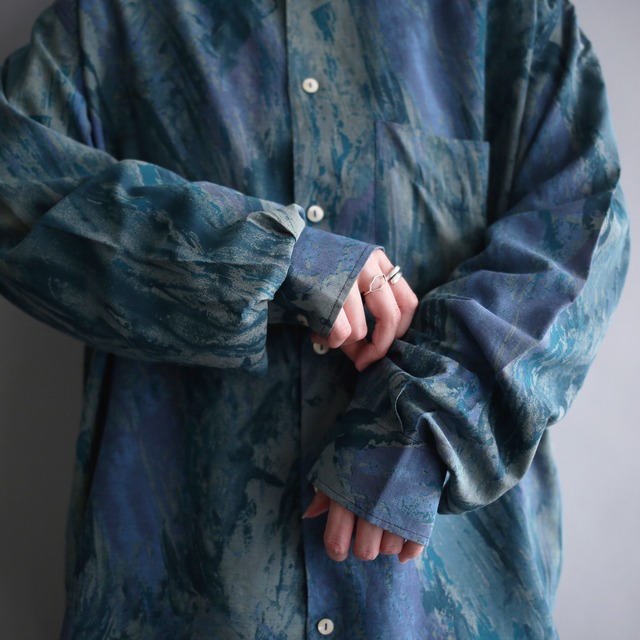 good coloring blue base loose rayon shirt  （made in italy）