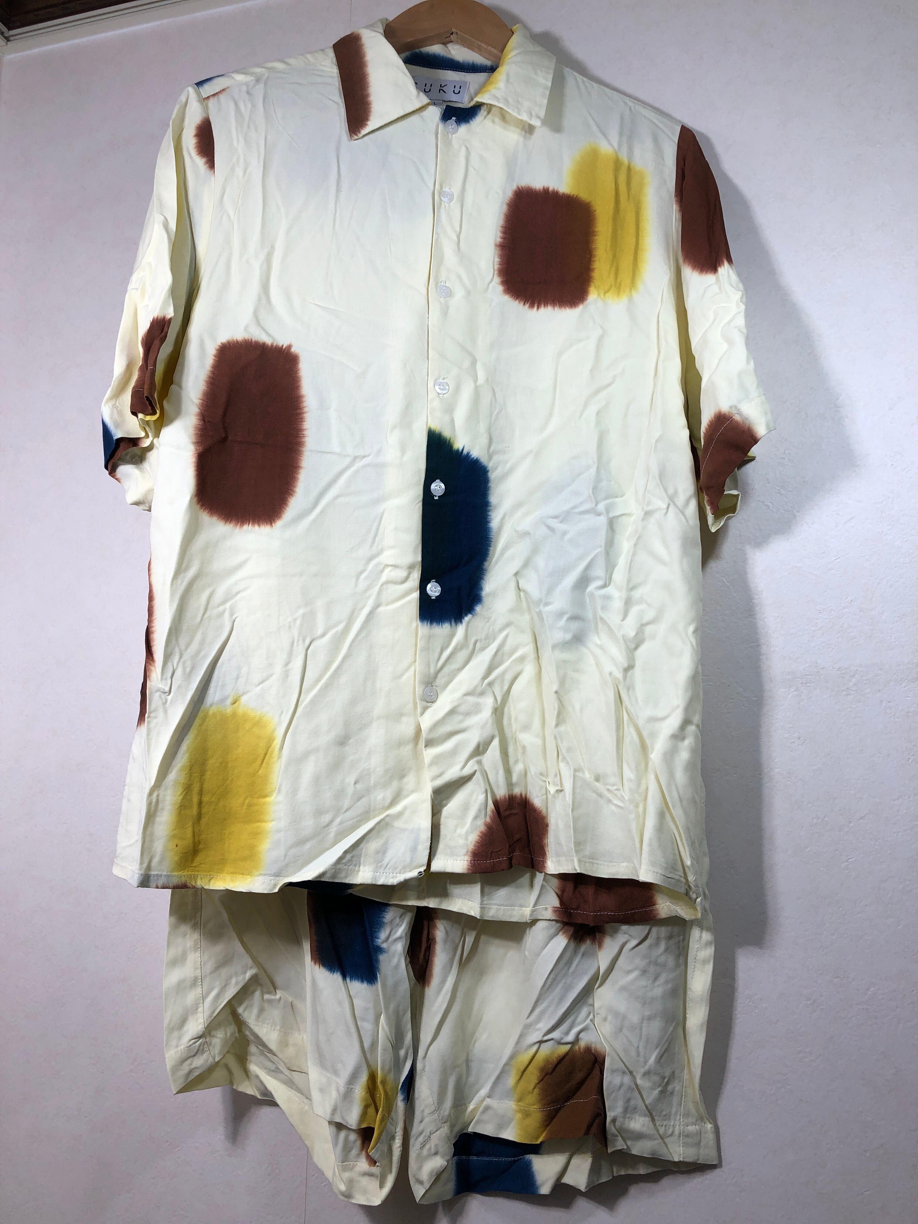 050650○ SUKU HOME セットアップ レーヨン シャツ ハーフ パンツ 