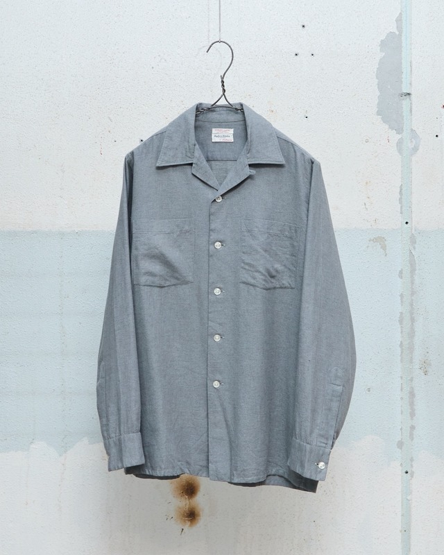 vintage solid gray brushed cotton rayon flannel open collar shirt