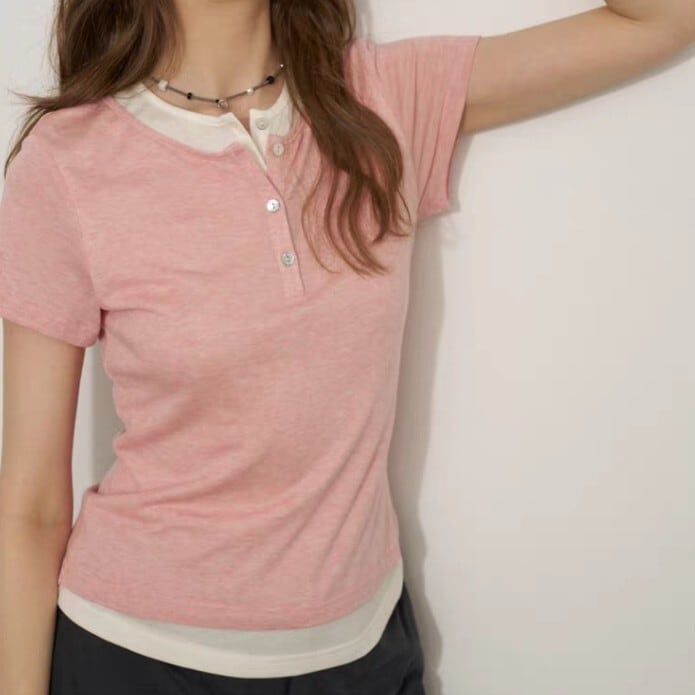 フェイクレイヤード カラーTシャツ L1397