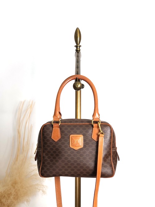 CELINE セリーヌ マカダム ショルダーバッグ ブラウン ブラゾン型押し PVC 2WAY vintage ヴィンテージ オールド 58rwg8